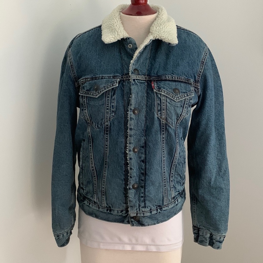 Levi’s Blue Denim Sherpa Lined Trucker Jacket Size: S